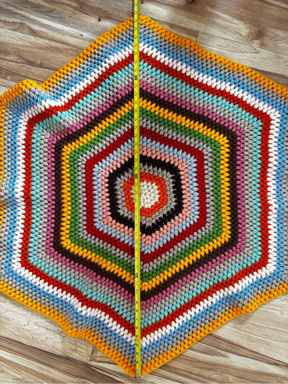 Handmade Crochet Hexagon Rug Boho Rainbow Cottagecore Accent Rug 38”x44” - Picture 5 of 8